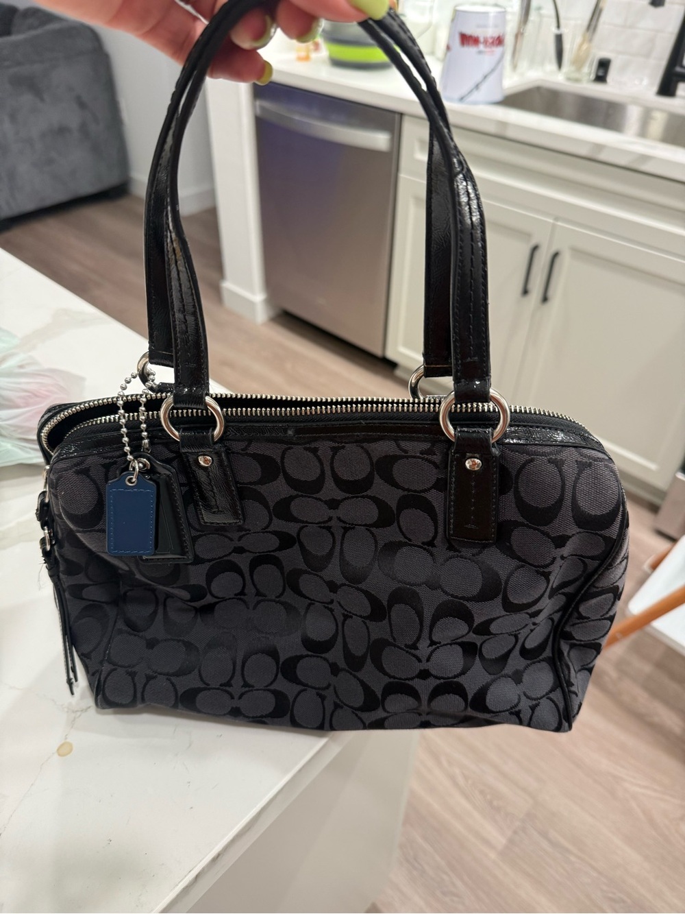 Coach Black Signature Tote with Leather Trim